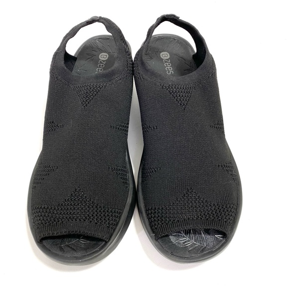 Bzees Wedge Peep Toe Slingback 11 M Women’s Black Comfort Shoes Textile Slip On - Picture 4 of 7